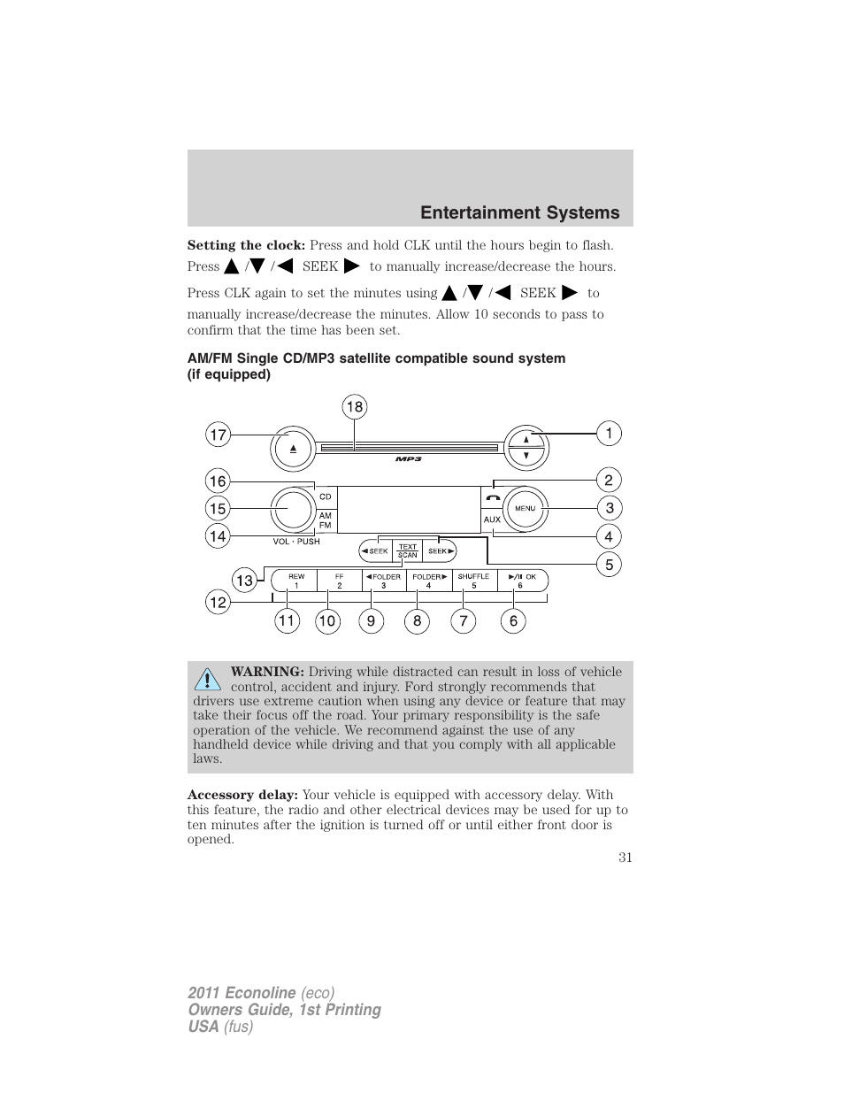 Am/fm stereo with cd, Entertainment systems | FORD 2011 E-450 v.1 User Manual | Page 31 / 337