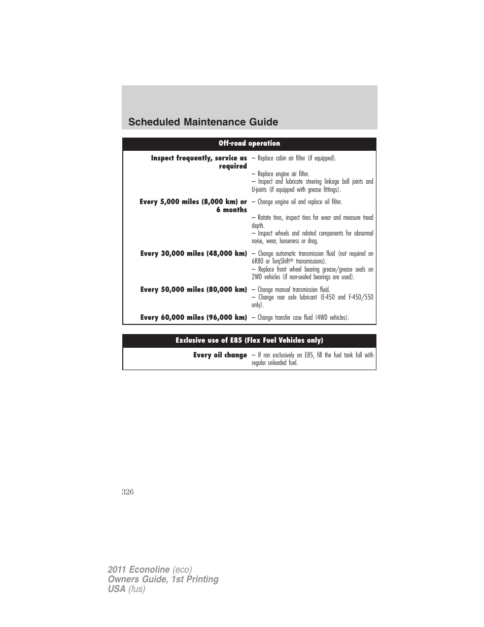 Scheduled maintenance guide | FORD 2011 E-450 v.1 User Manual | Page 326 / 337