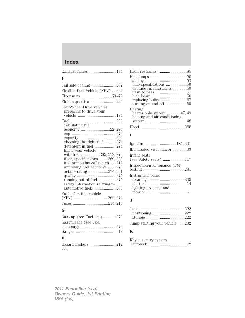 Index | FORD 2011 E-450 v.1 User Manual | Page 334 / 337