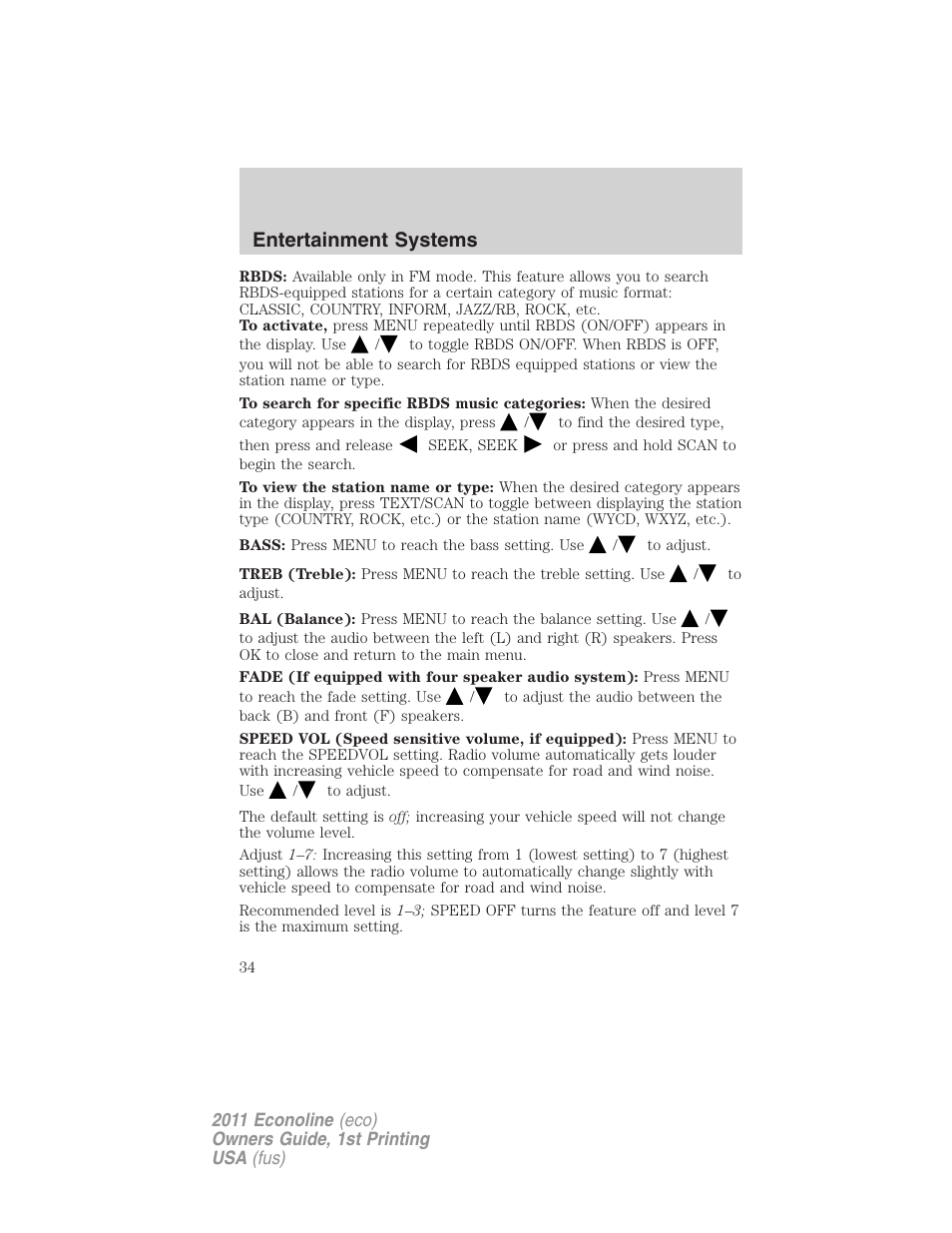 Entertainment systems | FORD 2011 E-450 v.1 User Manual | Page 34 / 337