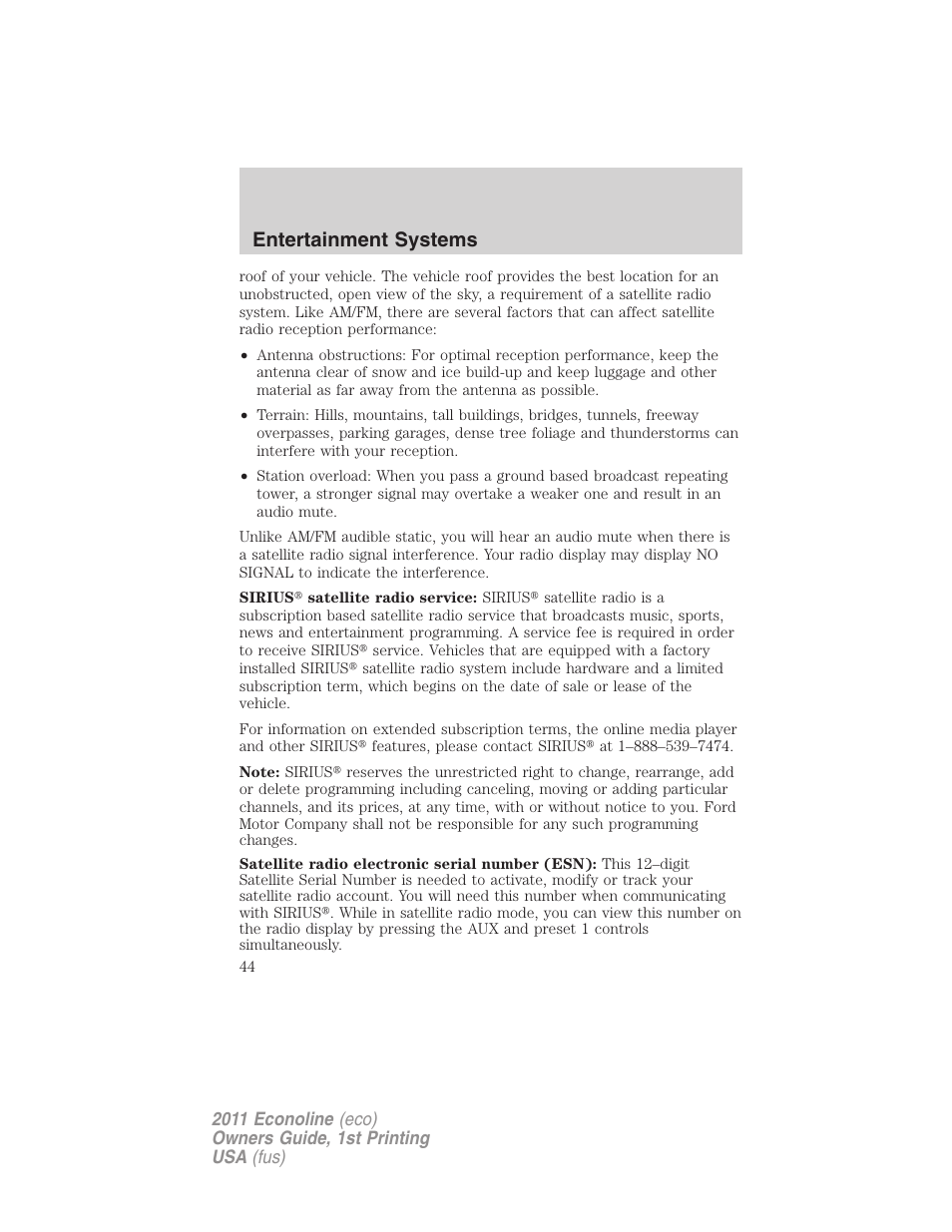 Entertainment systems | FORD 2011 E-450 v.1 User Manual | Page 44 / 337