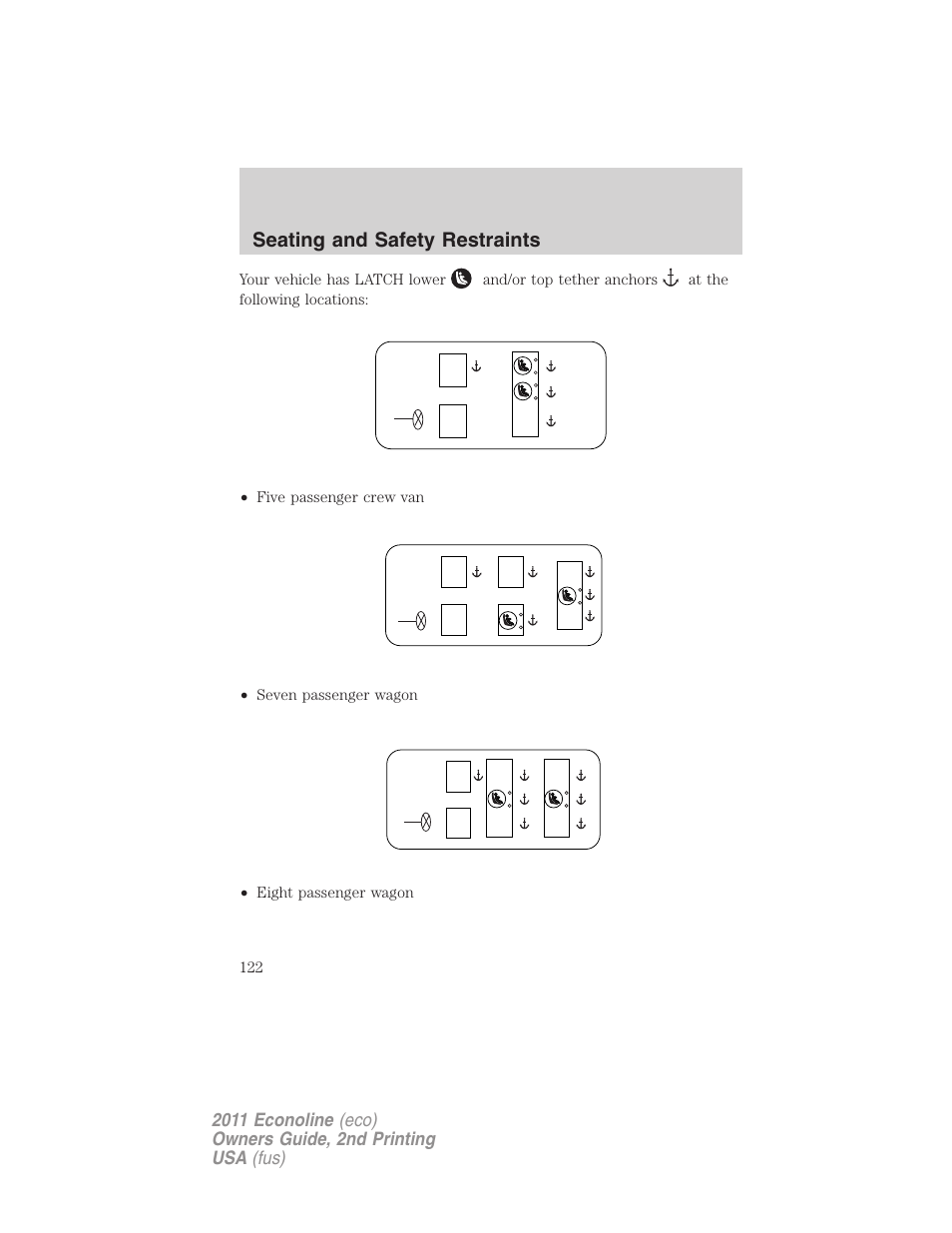 Seating and safety restraints | FORD 2011 E-450 v.2 User Manual | Page 122 / 334