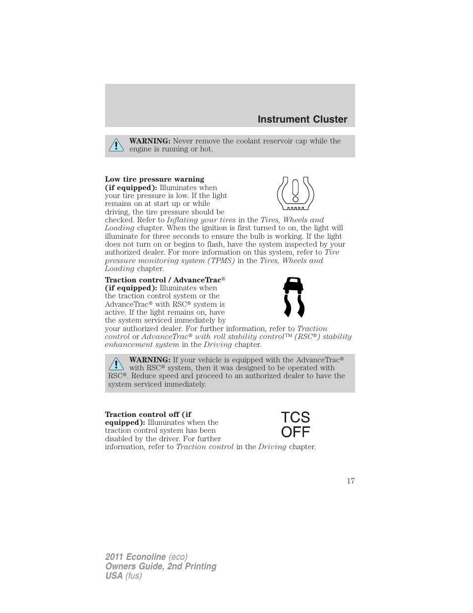 Instrument cluster | FORD 2011 E-450 v.2 User Manual | Page 17 / 334