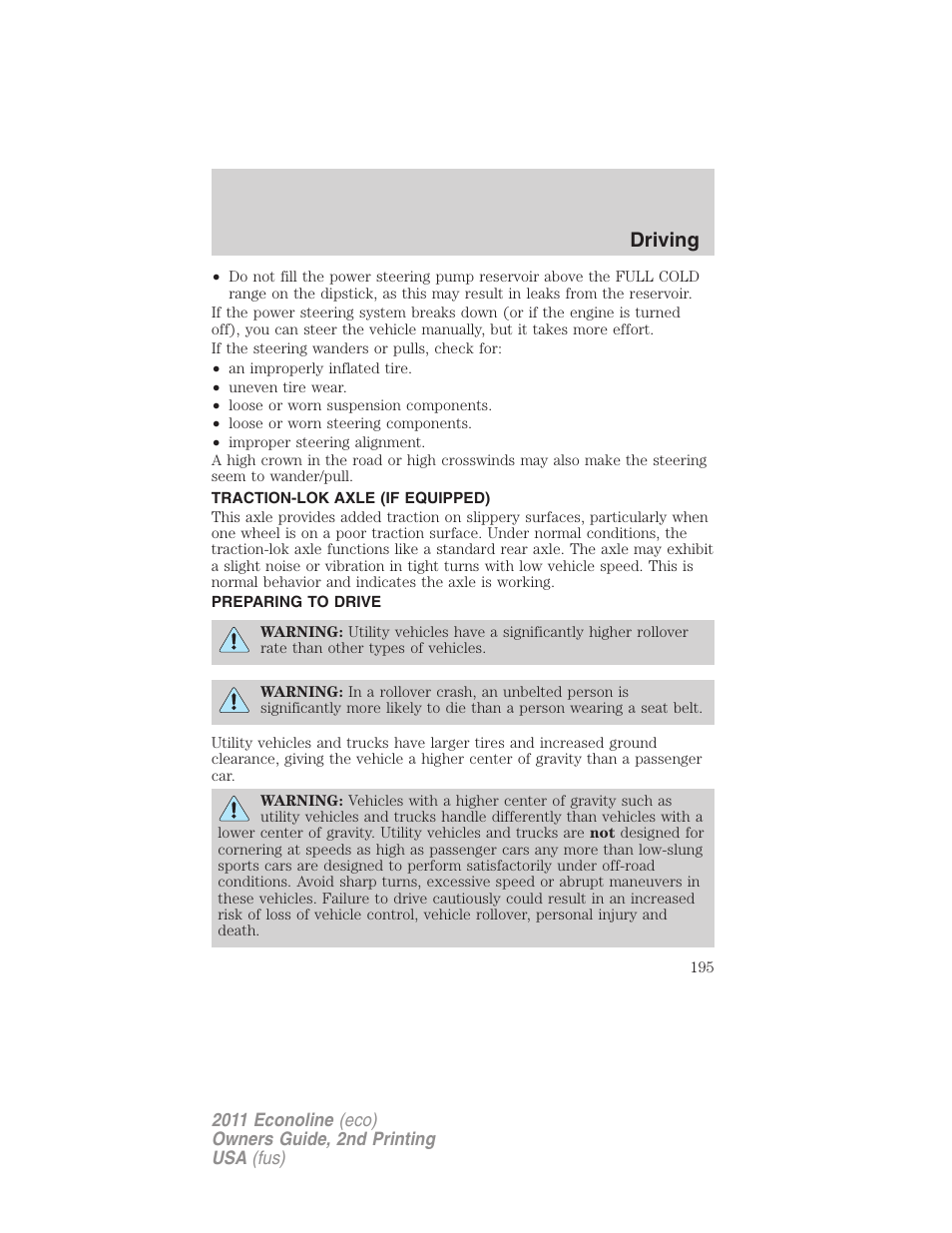 Traction-lok axle (if equipped), Preparing to drive, Driving | FORD 2011 E-450 v.2 User Manual | Page 195 / 334