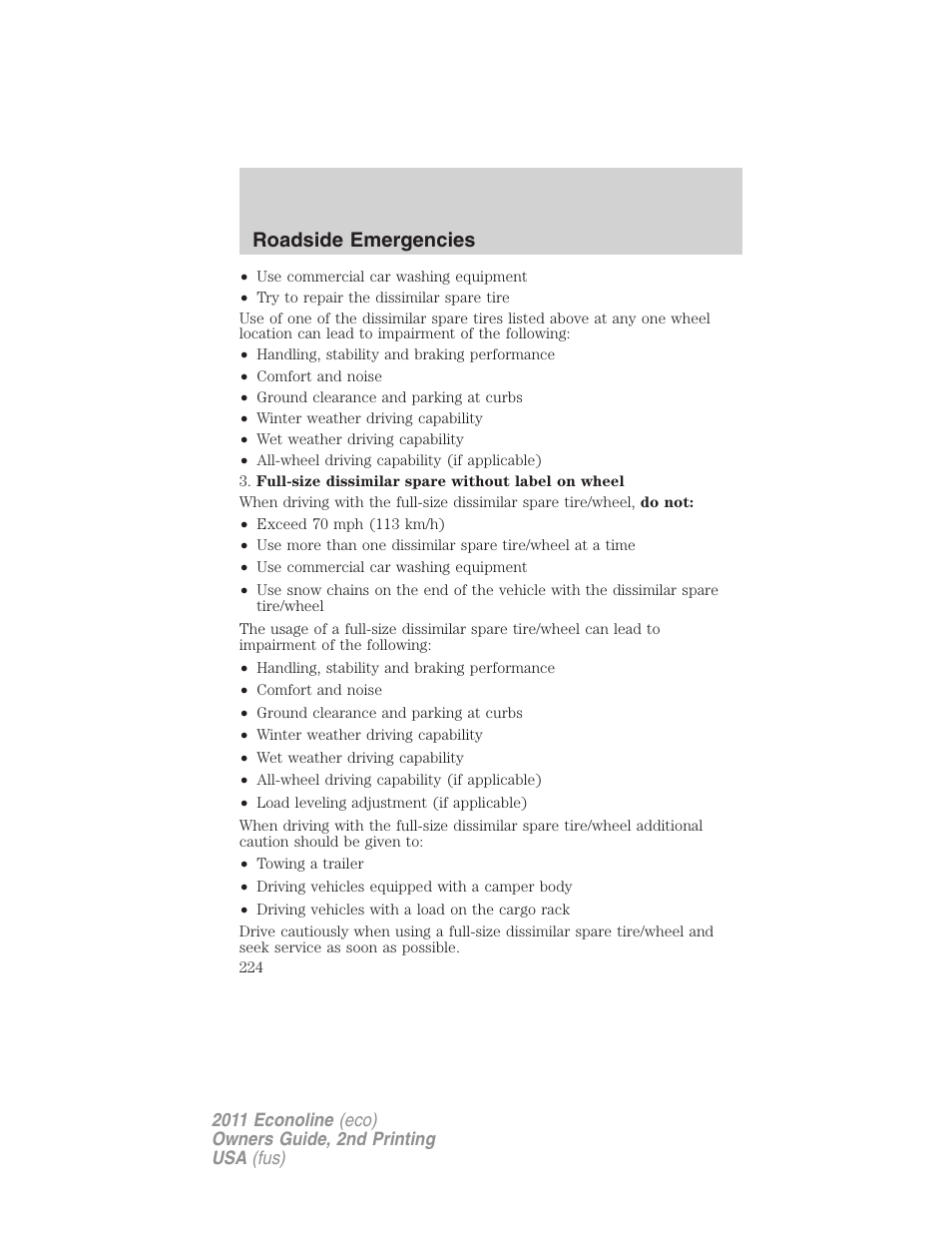 Roadside emergencies | FORD 2011 E-450 v.2 User Manual | Page 224 / 334