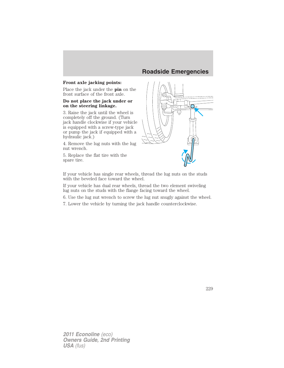 Roadside emergencies | FORD 2011 E-450 v.2 User Manual | Page 229 / 334