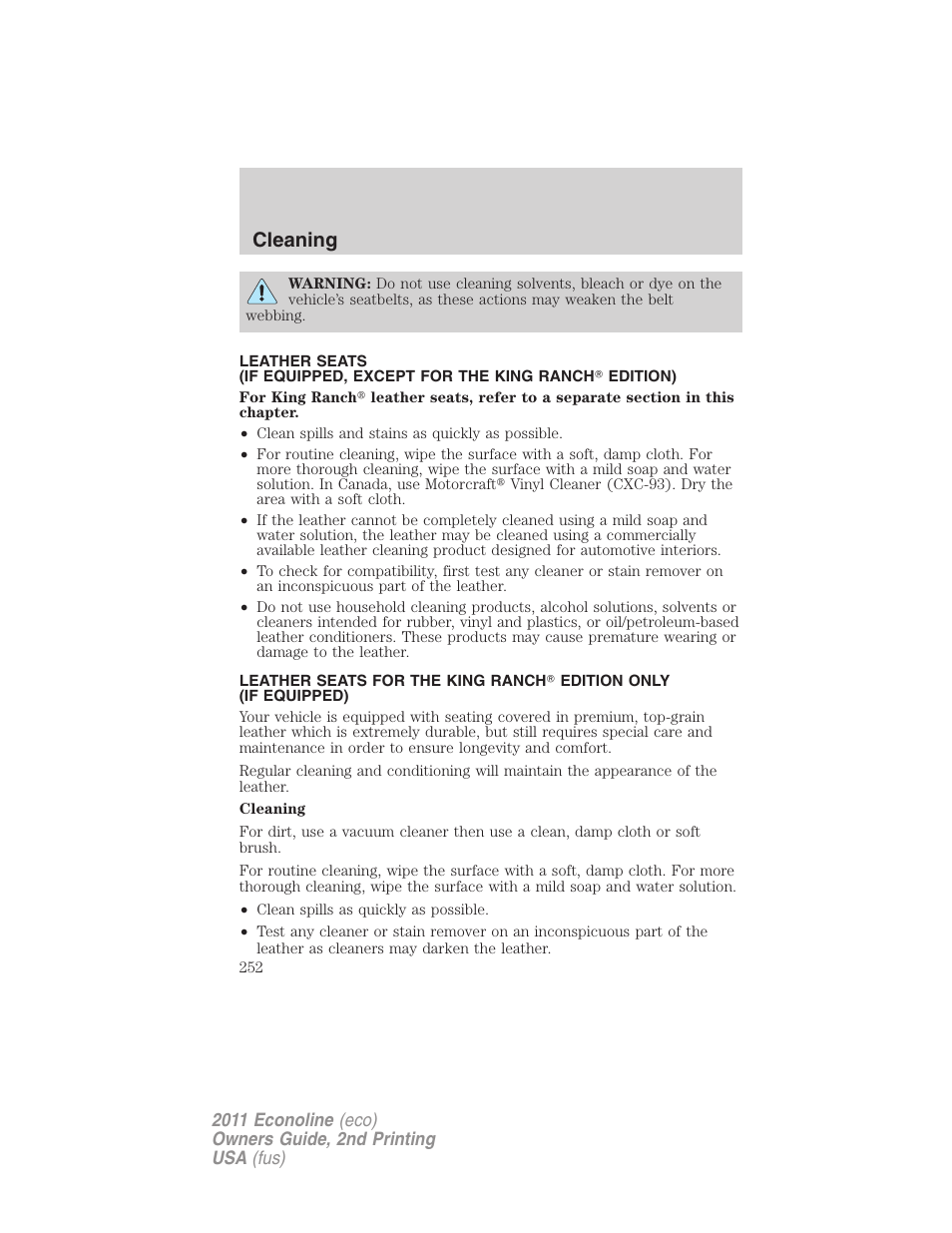 Cleaning | FORD 2011 E-450 v.2 User Manual | Page 252 / 334