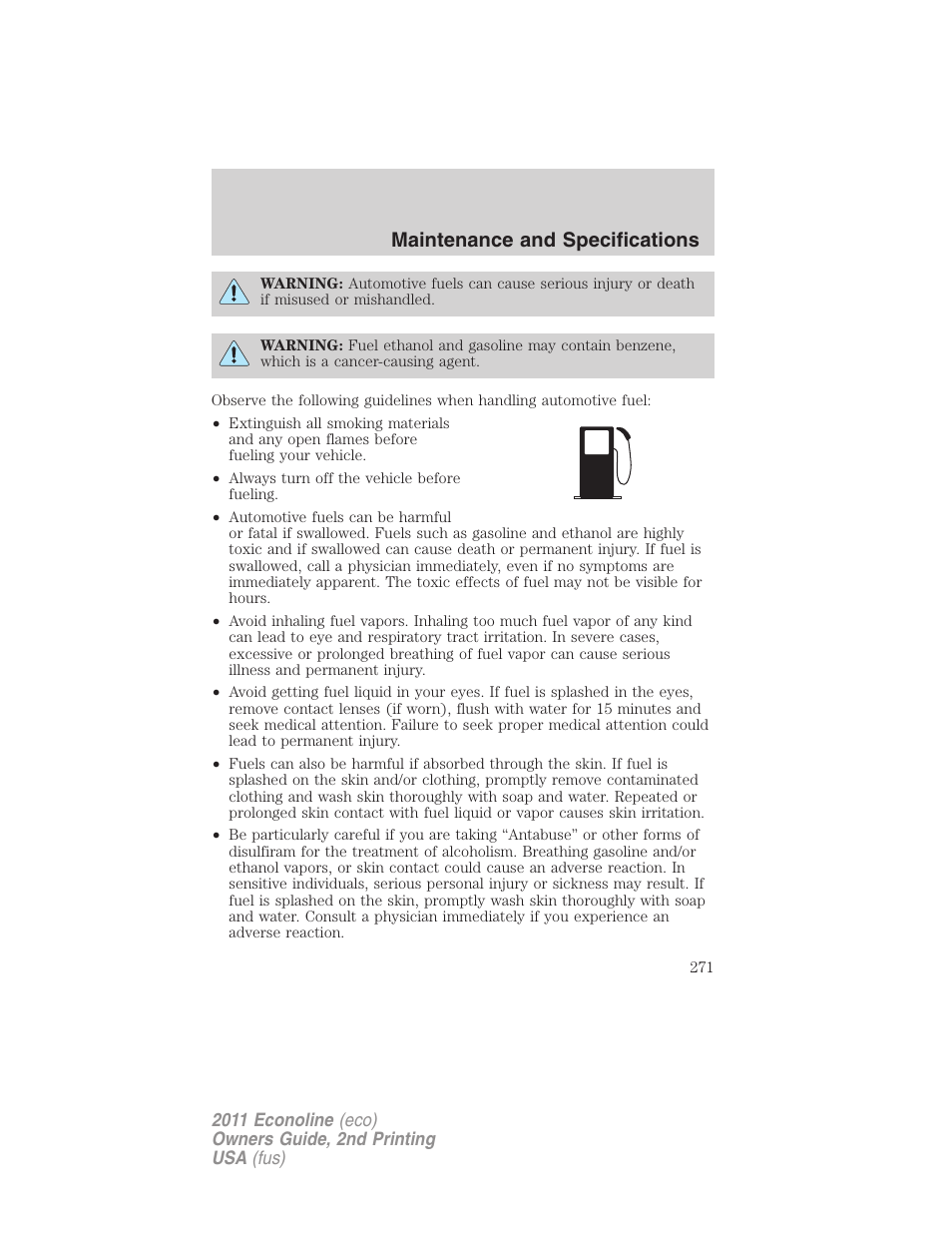 Maintenance and specifications | FORD 2011 E-450 v.2 User Manual | Page 271 / 334