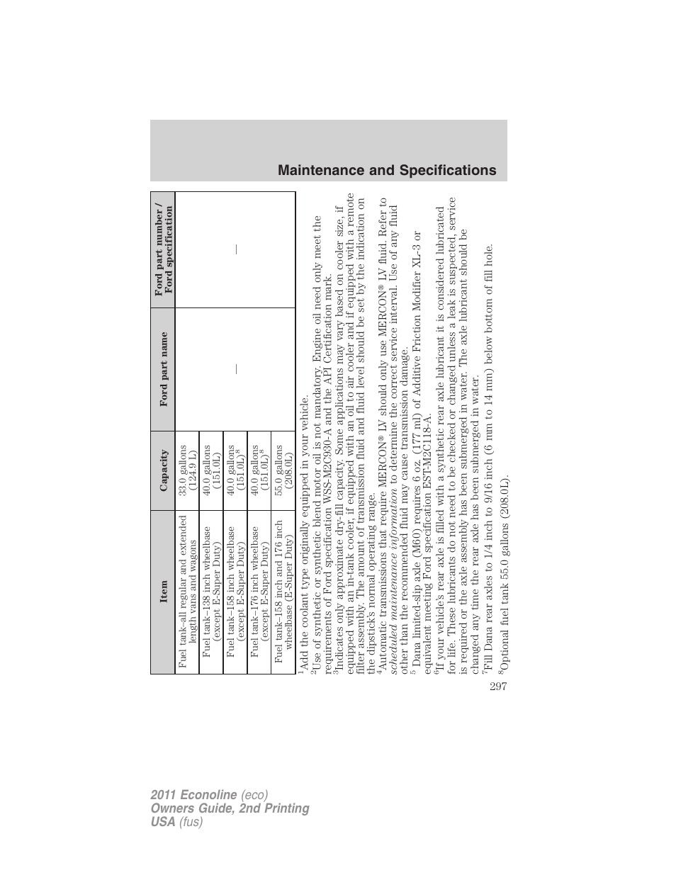 Maintenance and specifications | FORD 2011 E-450 v.2 User Manual | Page 297 / 334