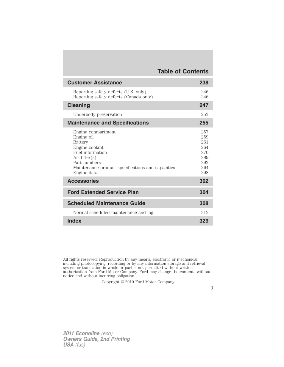 FORD 2011 E-450 v.2 User Manual | Page 3 / 334