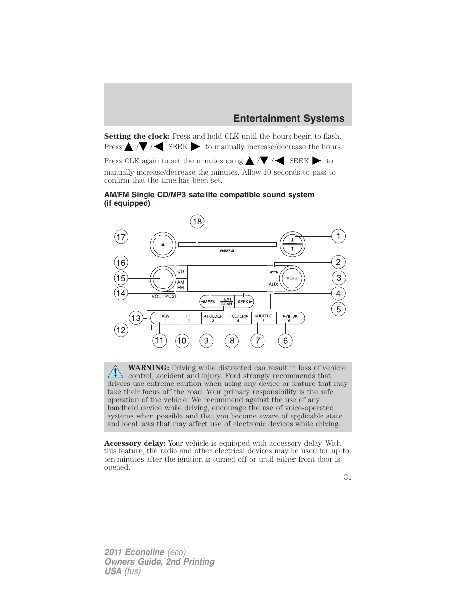 Am/fm stereo with cd, Entertainment systems | FORD 2011 E-450 v.2 User Manual | Page 31 / 334