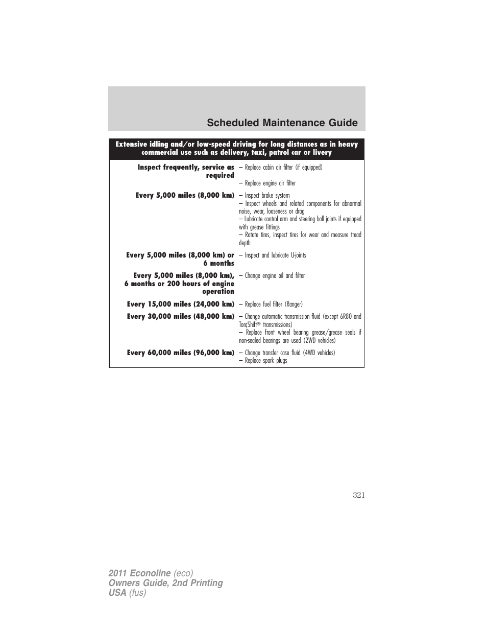 Scheduled maintenance guide | FORD 2011 E-450 v.2 User Manual | Page 321 / 334