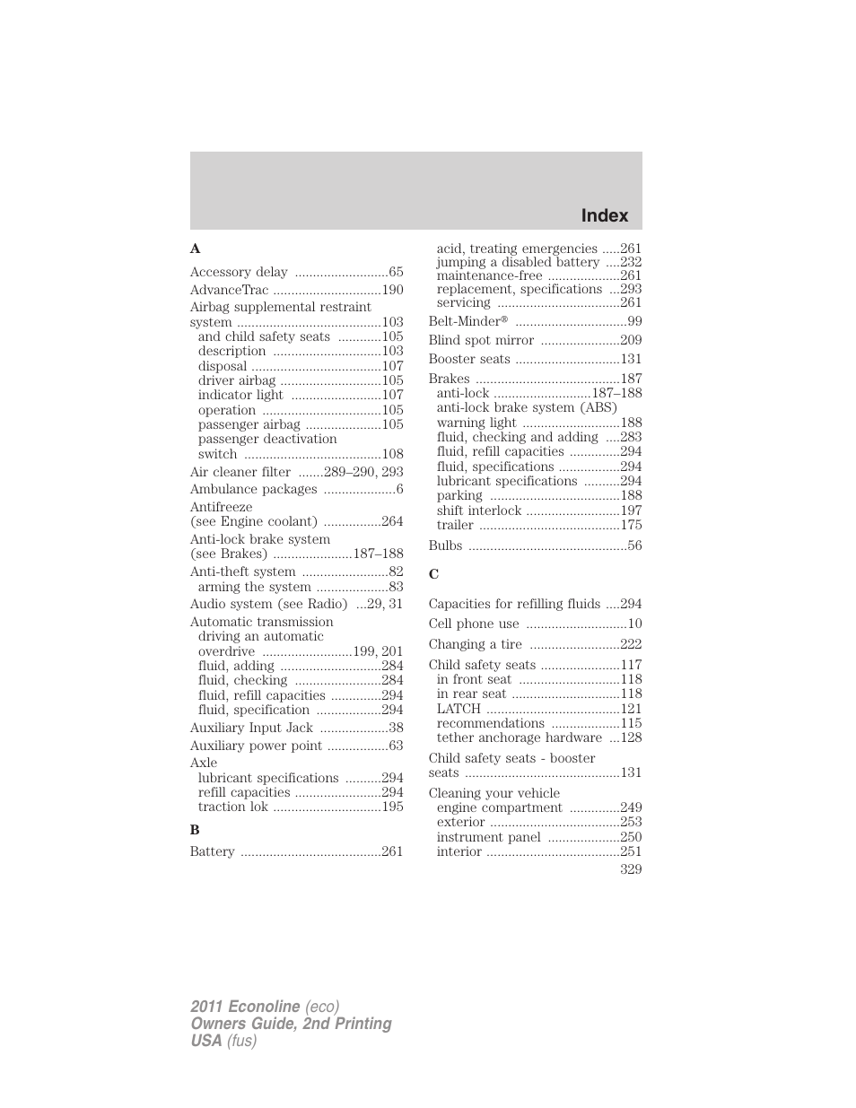 Index | FORD 2011 E-450 v.2 User Manual | Page 329 / 334