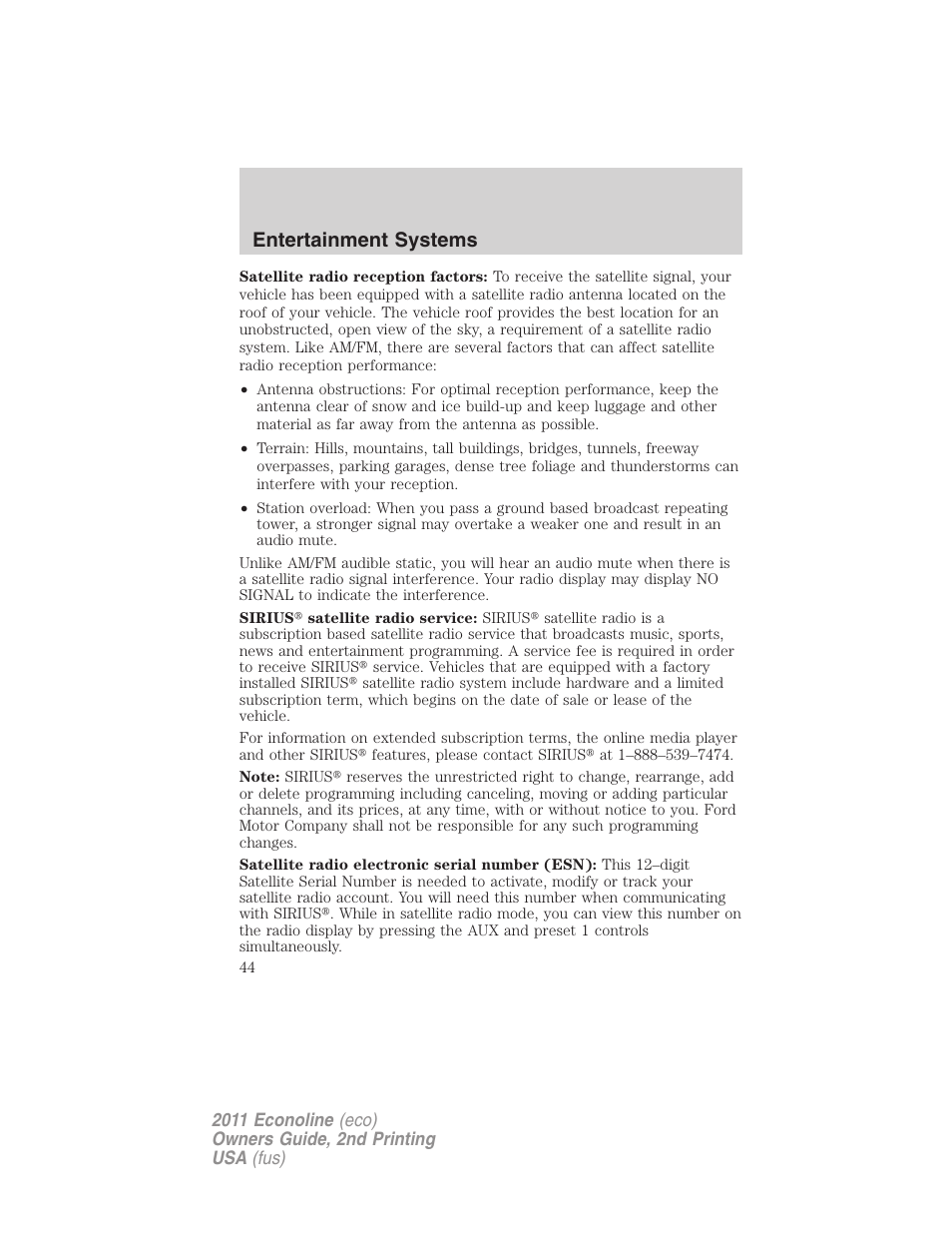 Entertainment systems | FORD 2011 E-450 v.2 User Manual | Page 44 / 334