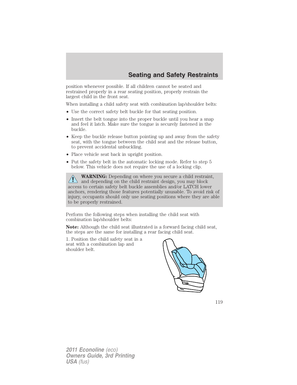 Seating and safety restraints | FORD 2011 E-450 v.3 User Manual | Page 119 / 339
