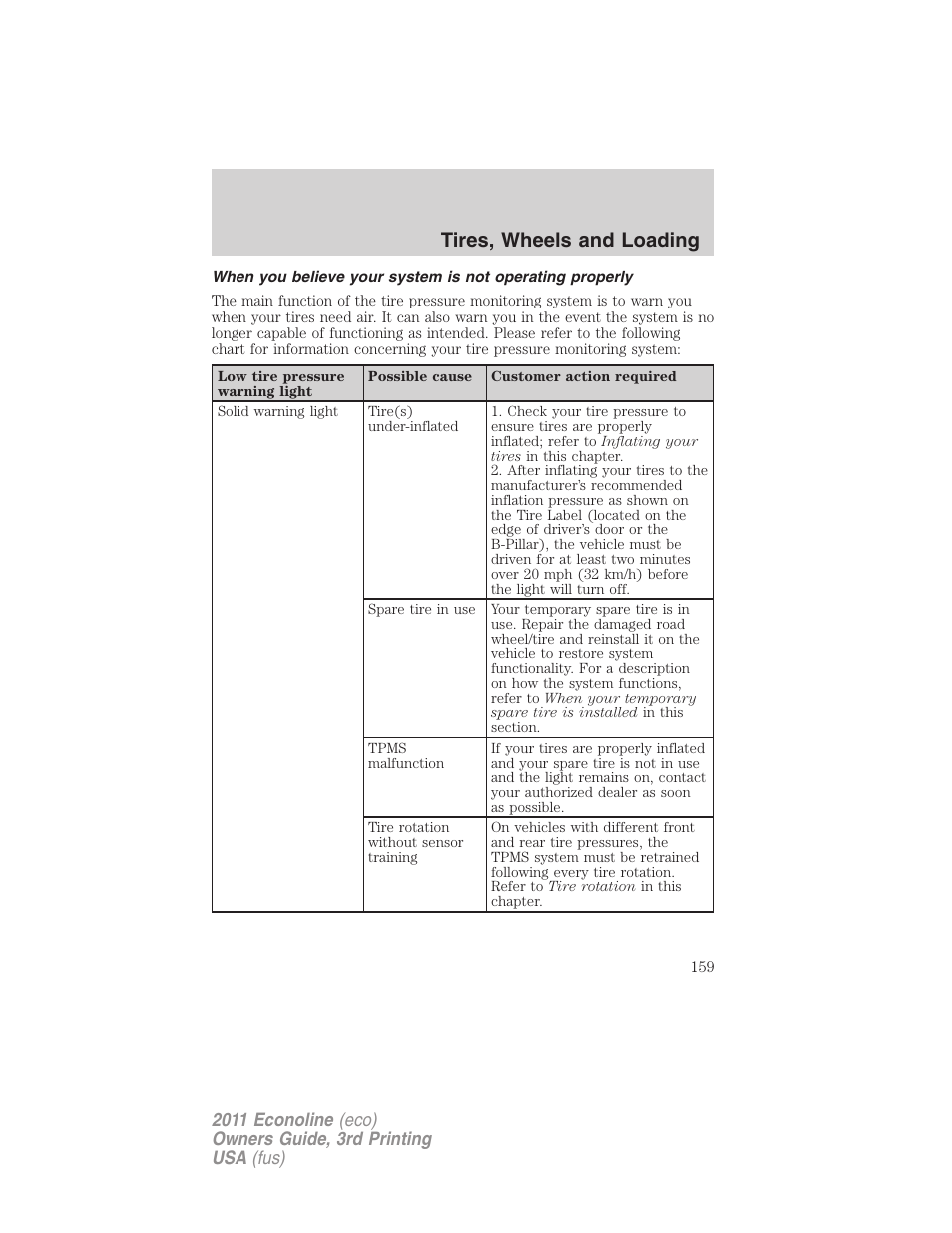 Tires, wheels and loading | FORD 2011 E-450 v.3 User Manual | Page 159 / 339