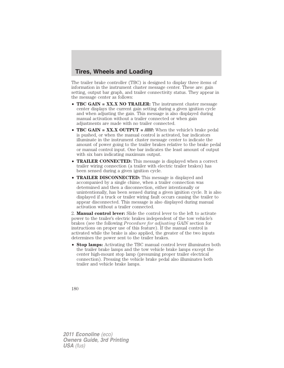 Tires, wheels and loading | FORD 2011 E-450 v.3 User Manual | Page 180 / 339
