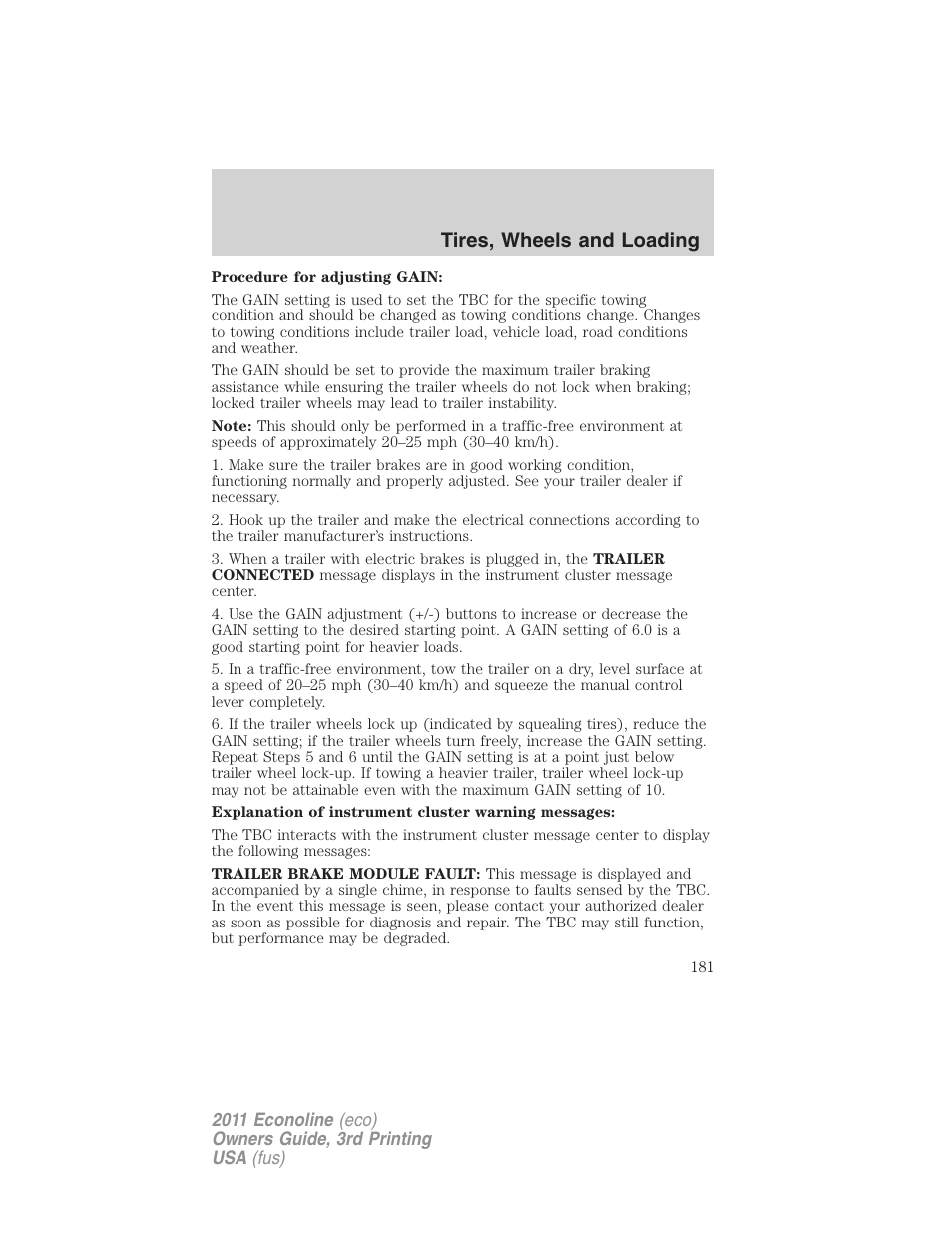 Tires, wheels and loading | FORD 2011 E-450 v.3 User Manual | Page 181 / 339