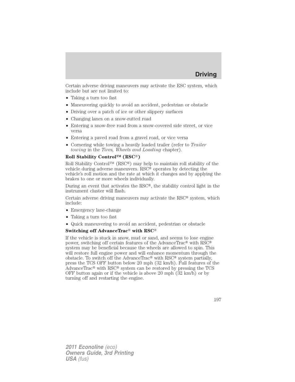 Driving | FORD 2011 E-450 v.3 User Manual | Page 197 / 339