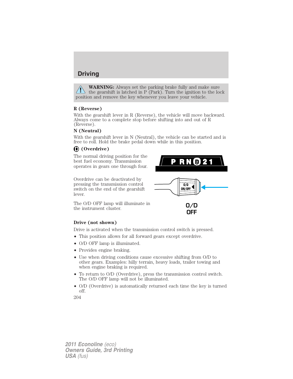 Driving | FORD 2011 E-450 v.3 User Manual | Page 204 / 339