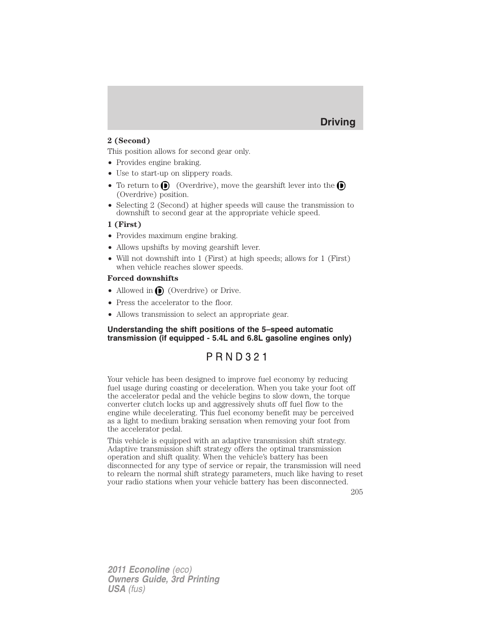 Driving | FORD 2011 E-450 v.3 User Manual | Page 205 / 339