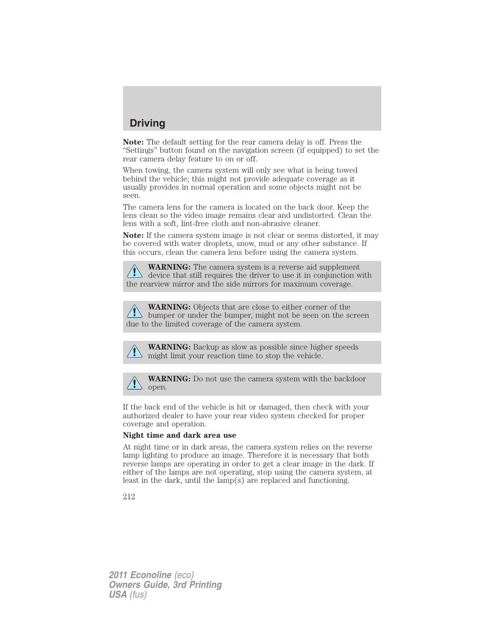 Driving | FORD 2011 E-450 v.3 User Manual | Page 212 / 339