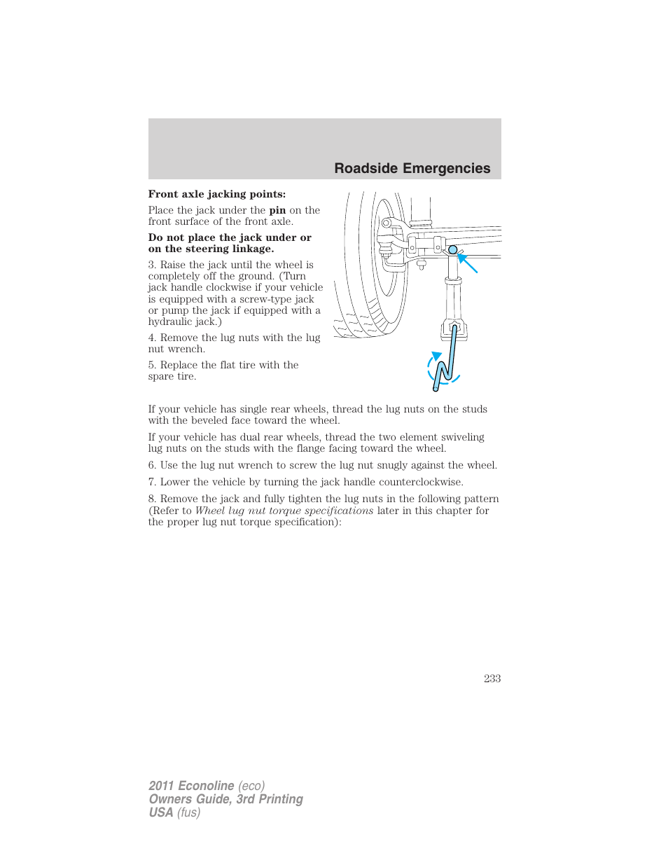 Roadside emergencies | FORD 2011 E-450 v.3 User Manual | Page 233 / 339