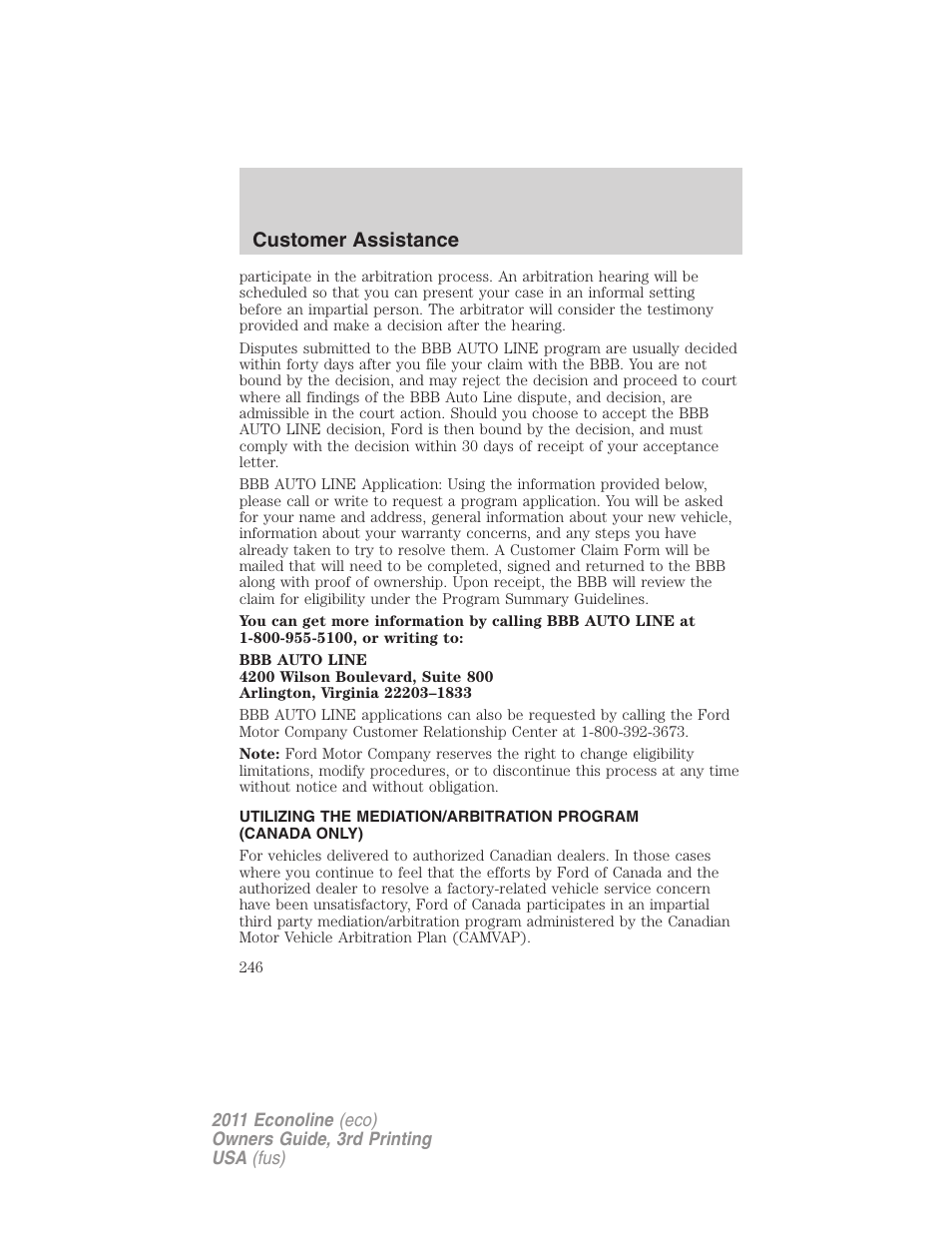 Customer assistance | FORD 2011 E-450 v.3 User Manual | Page 246 / 339