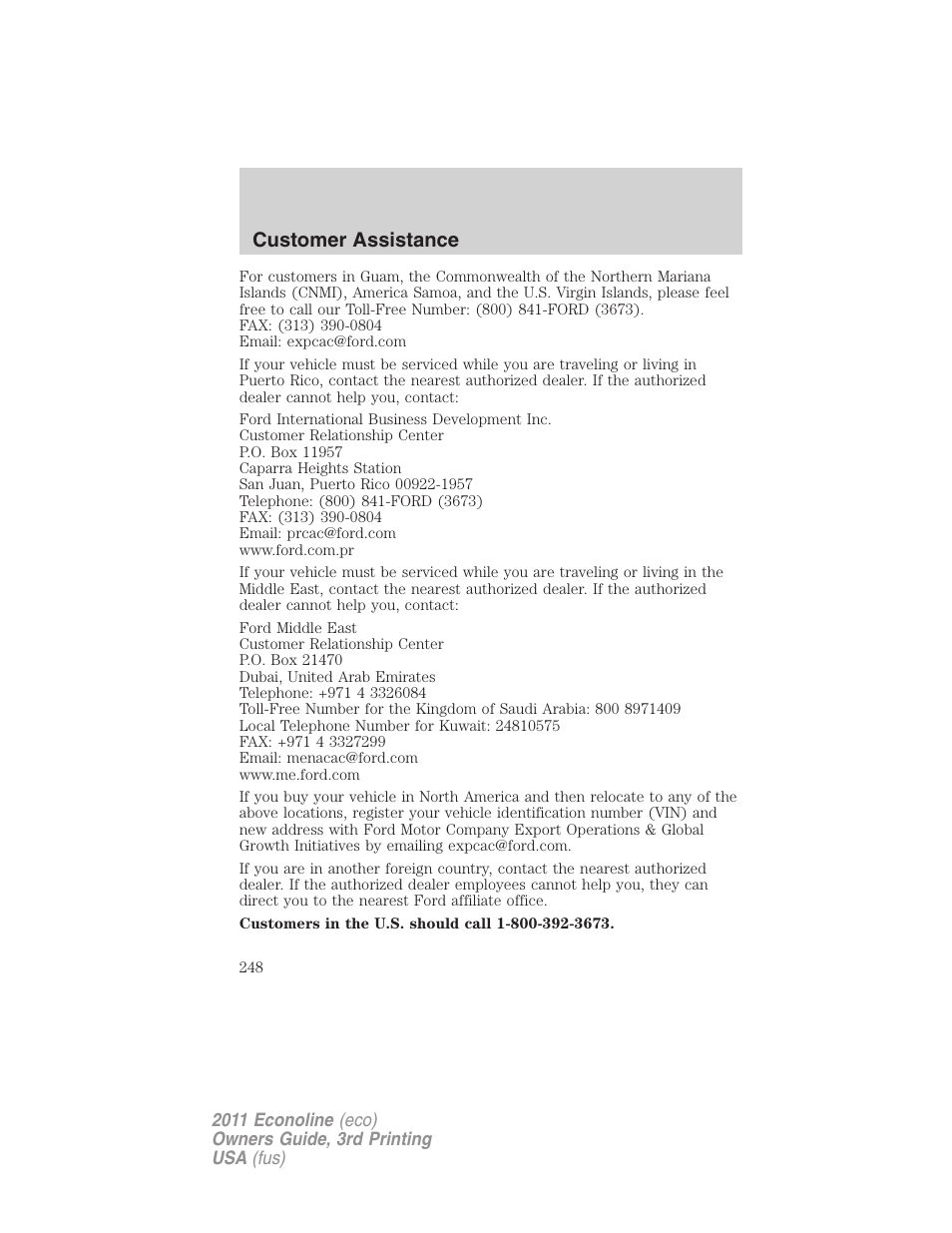 Customer assistance | FORD 2011 E-450 v.3 User Manual | Page 248 / 339