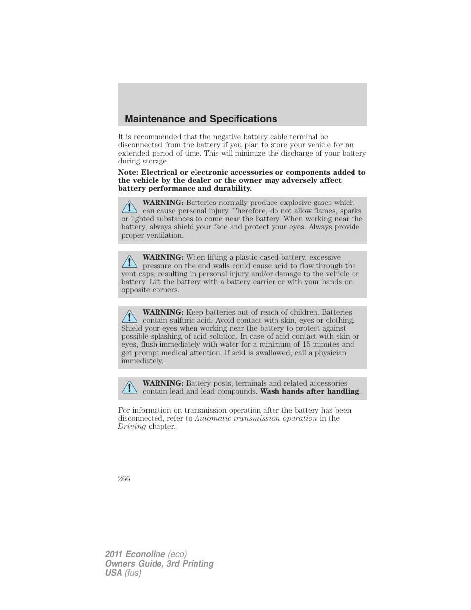 Maintenance and specifications | FORD 2011 E-450 v.3 User Manual | Page 266 / 339
