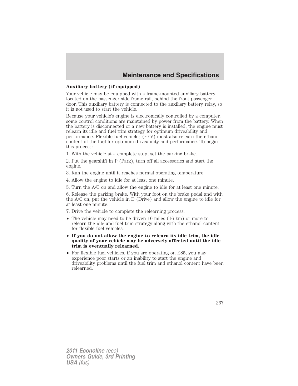 Maintenance and specifications | FORD 2011 E-450 v.3 User Manual | Page 267 / 339