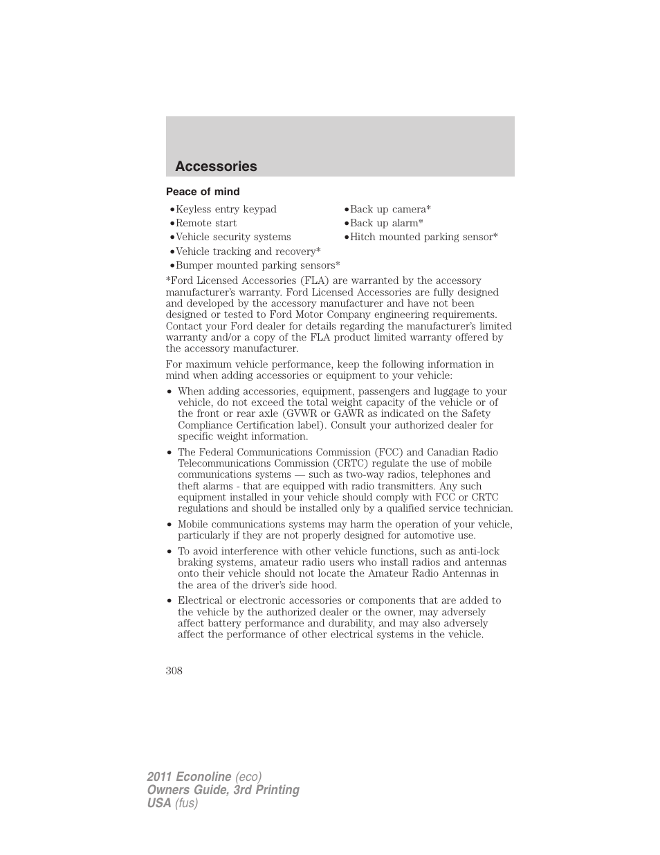 Peace of mind, Accessories | FORD 2011 E-450 v.3 User Manual | Page 308 / 339