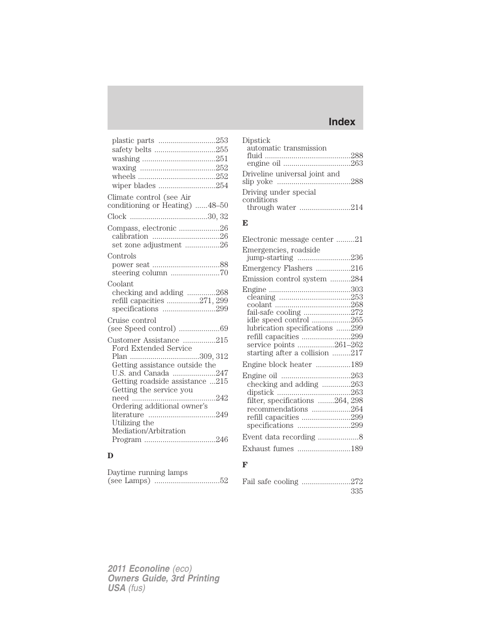 Index | FORD 2011 E-450 v.3 User Manual | Page 335 / 339