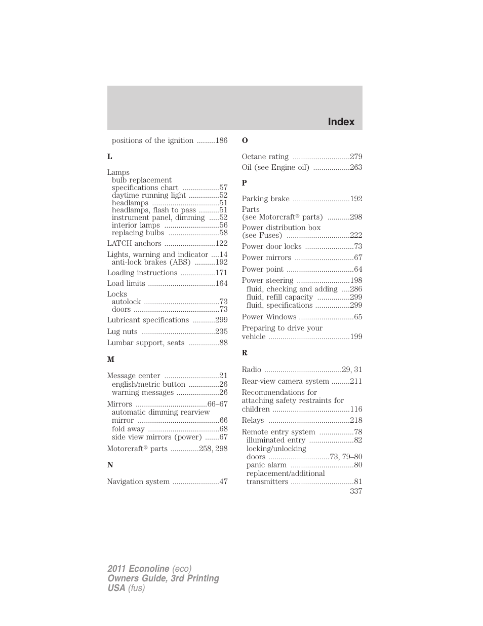 Index | FORD 2011 E-450 v.3 User Manual | Page 337 / 339