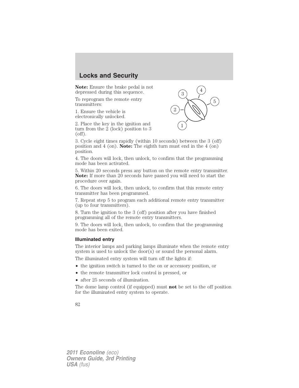 Illuminated entry, Locks and security | FORD 2011 E-450 v.3 User Manual | Page 82 / 339