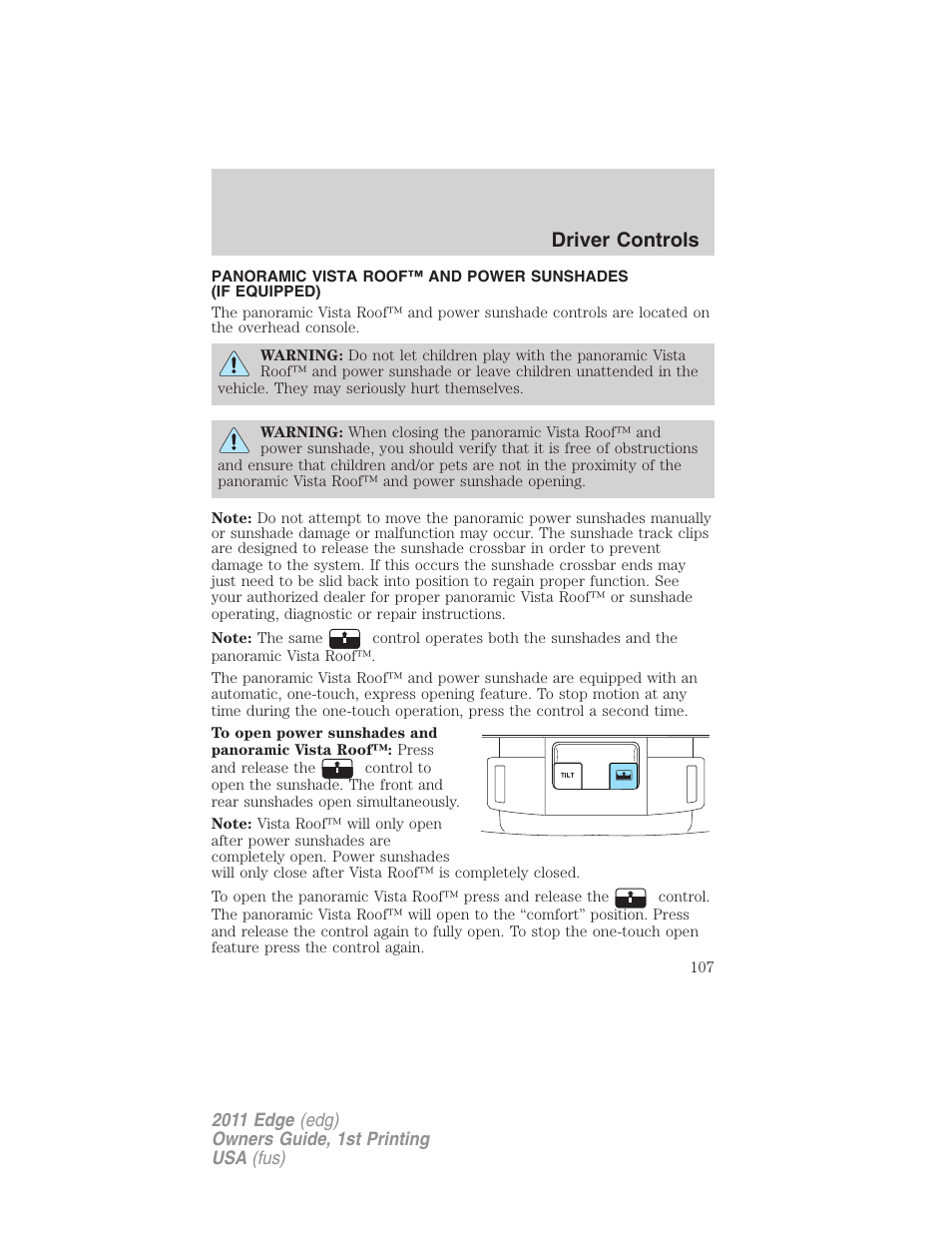 Driver controls | FORD 2011 Edge v.1 User Manual | Page 107 / 403