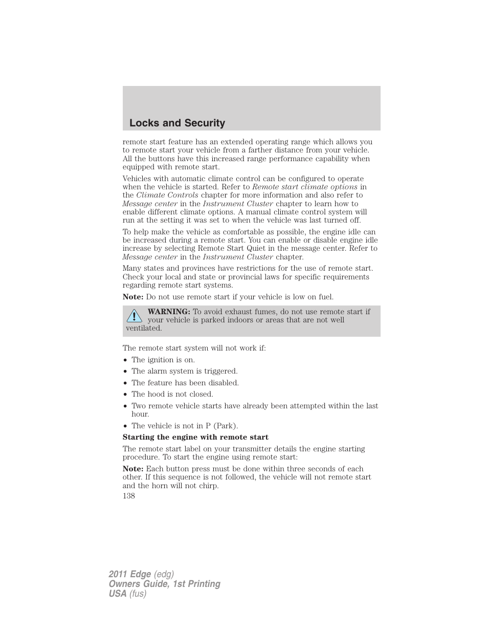 Locks and security | FORD 2011 Edge v.1 User Manual | Page 138 / 403