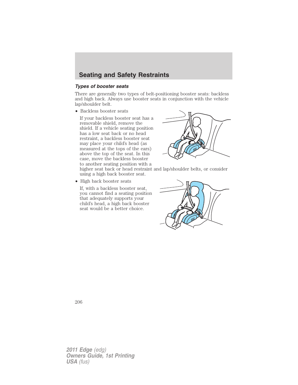 Types of booster seats, Seating and safety restraints | FORD 2011 Edge v.1 User Manual | Page 206 / 403
