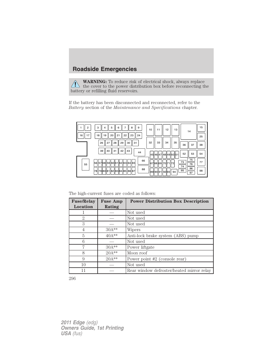 Roadside emergencies | FORD 2011 Edge v.1 User Manual | Page 296 / 403
