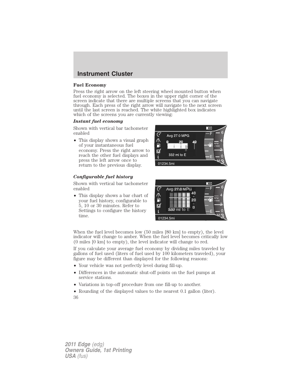 3instrument cluster | FORD 2011 Edge v.1 User Manual | Page 36 / 403