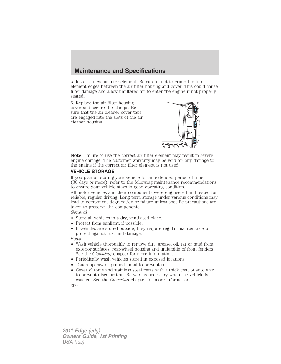 Vehicle storage, Maintenance and specifications | FORD 2011 Edge v.1 User Manual | Page 360 / 403