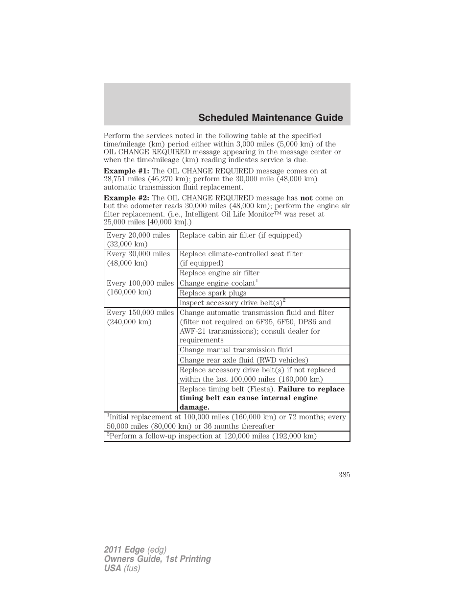 Scheduled maintenance guide | FORD 2011 Edge v.1 User Manual | Page 385 / 403