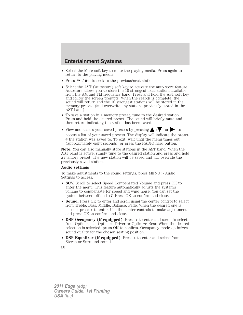 Entertainment systems | FORD 2011 Edge v.1 User Manual | Page 50 / 403