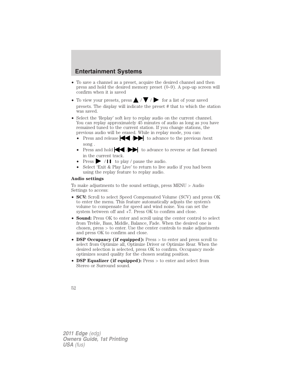 Entertainment systems | FORD 2011 Edge v.1 User Manual | Page 52 / 403