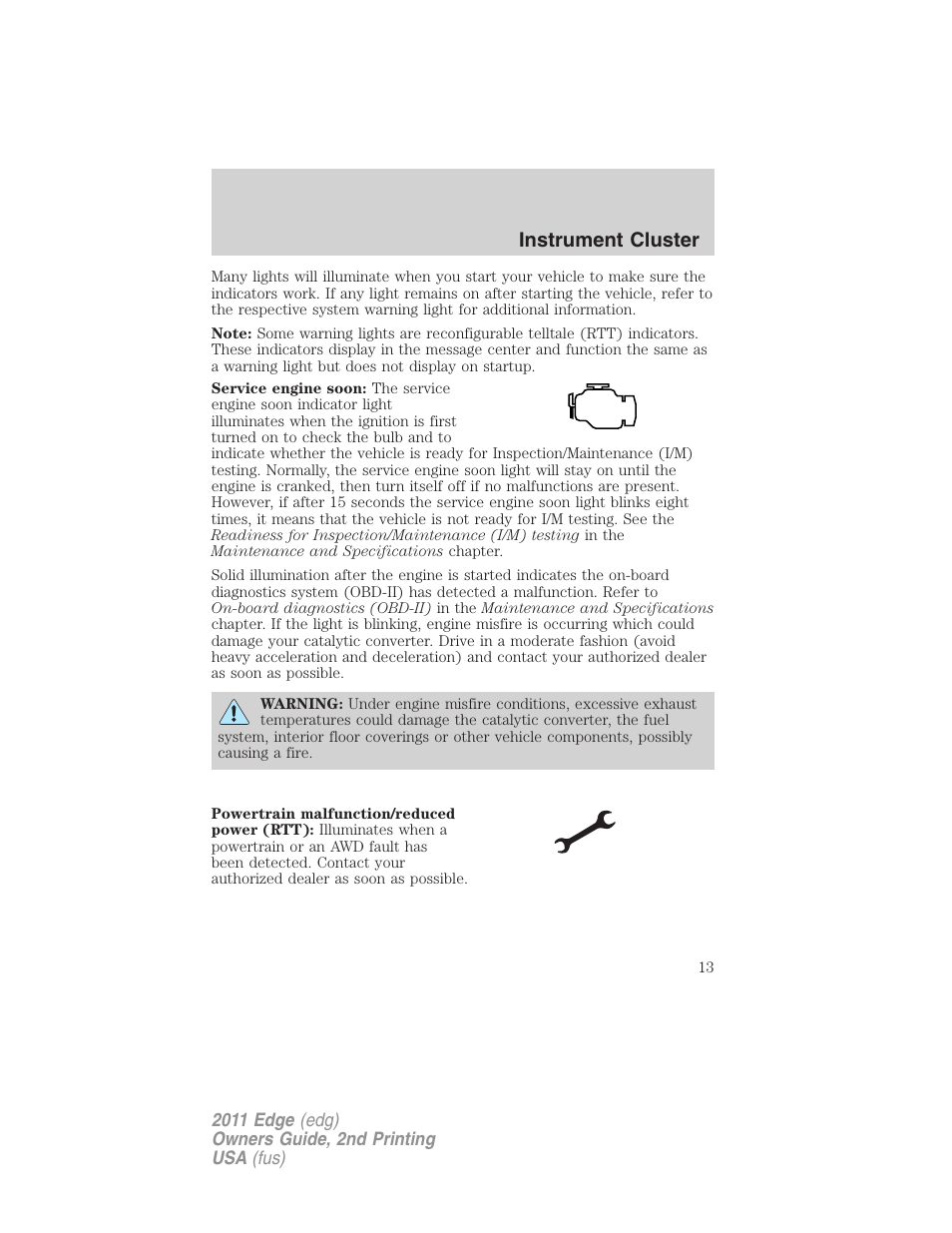 Instrument cluster | FORD 2011 Edge v.2 User Manual | Page 13 / 394