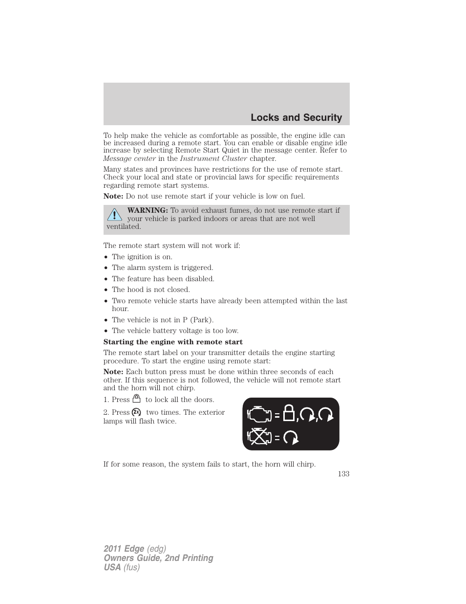 Locks and security | FORD 2011 Edge v.2 User Manual | Page 133 / 394