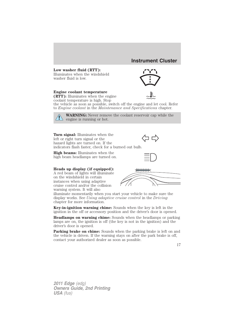 Instrument cluster | FORD 2011 Edge v.2 User Manual | Page 17 / 394