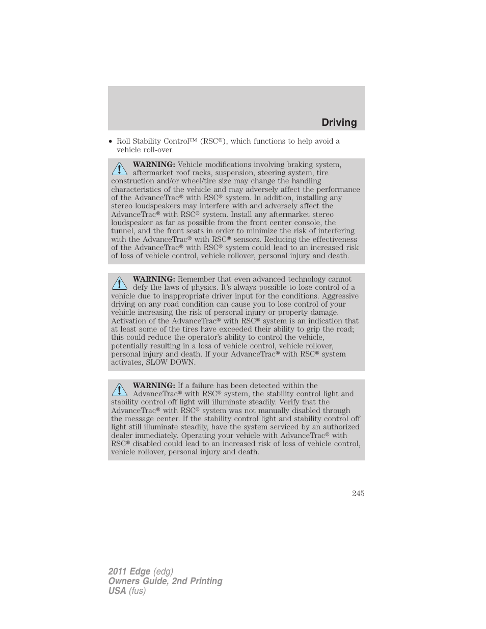Driving | FORD 2011 Edge v.2 User Manual | Page 245 / 394