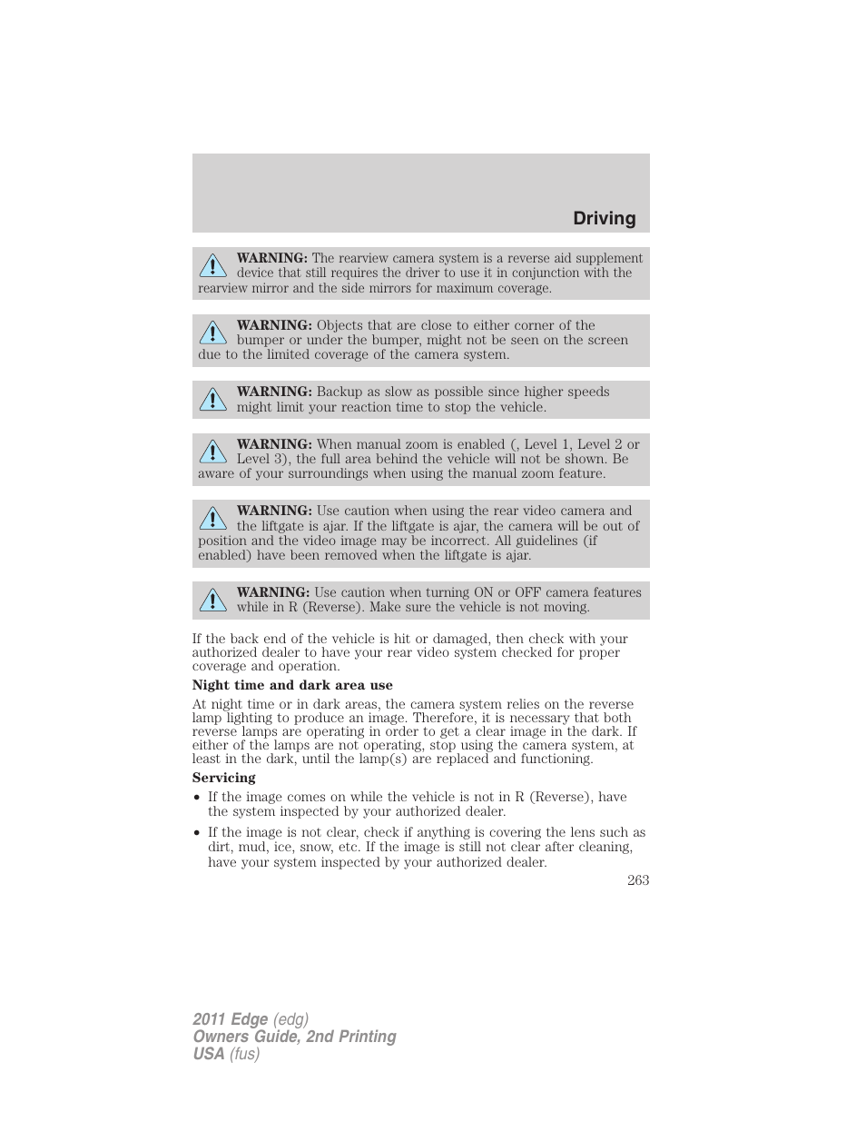 Driving | FORD 2011 Edge v.2 User Manual | Page 263 / 394
