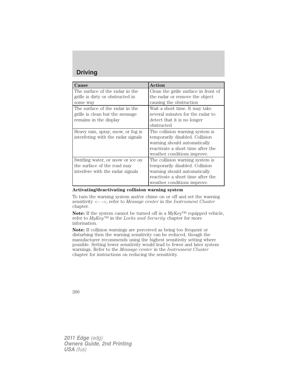 Driving | FORD 2011 Edge v.2 User Manual | Page 266 / 394
